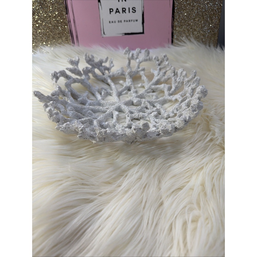 Centerpiece Bowl Coral Reef Metal White &‎ Gold Nautical Design Large Home Decor